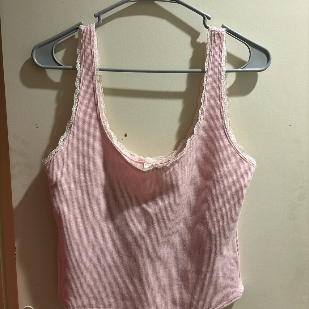 Gilly Hicks Soft Pink Lace-Edged Tank Top